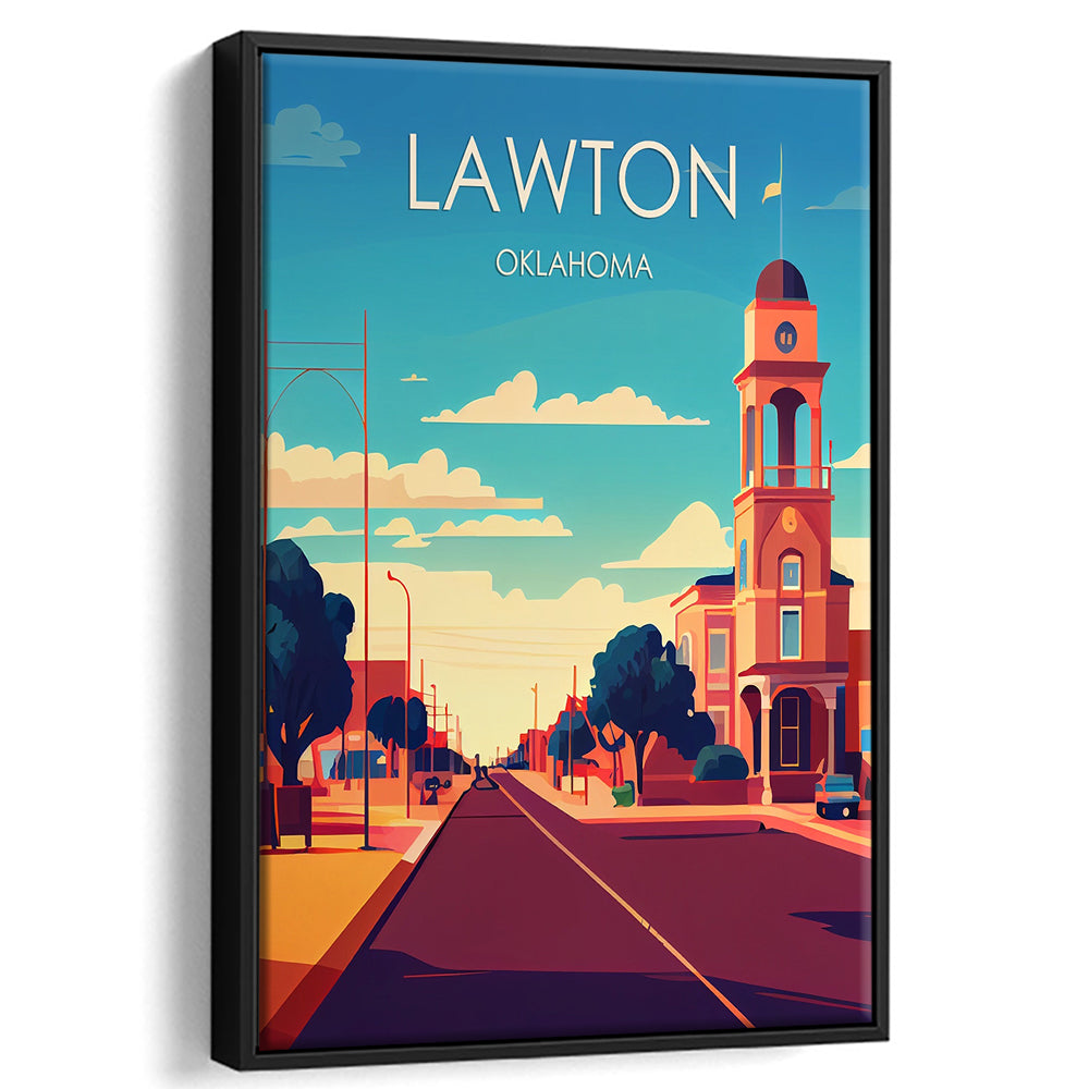 Lawton Oklahoma Retro Art Print, Lawton City Wall Art, Floating Framed Canvas Print, Framed Picture, Painting Canvas