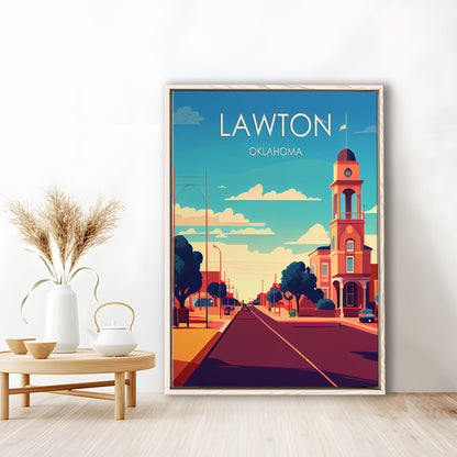 Lawton Oklahoma Retro Art Print, Lawton City Wall Art, Floating Framed Canvas Print, Framed Picture, Painting Canvas
