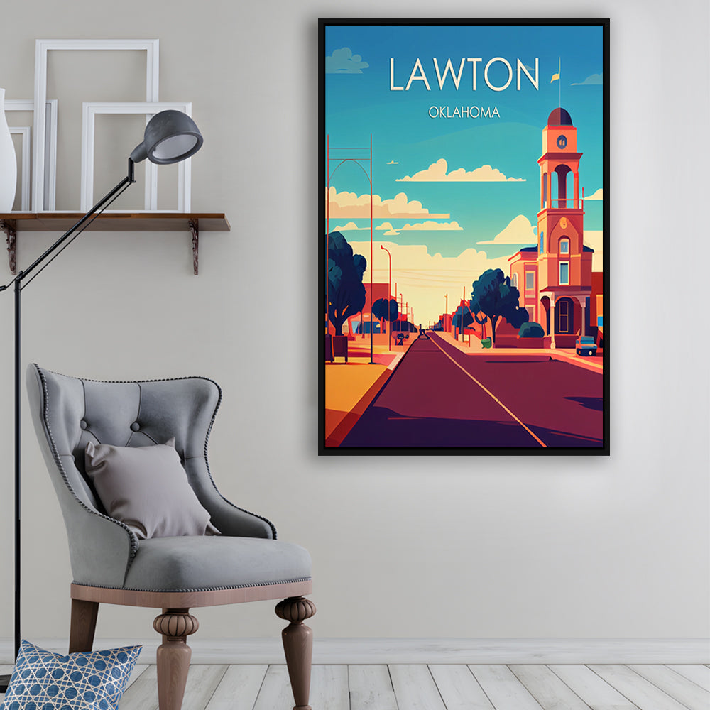 Lawton Oklahoma Retro Art Print, Lawton City Wall Art, Floating Framed Canvas Print, Framed Picture, Painting Canvas
