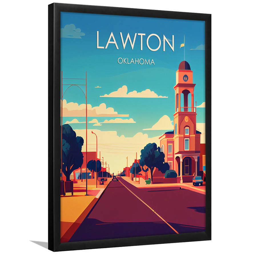 Lawton Oklahoma Retro Art Print, Lawton City Wall Art, Framed Art Print, Picture Framed, Painting Art