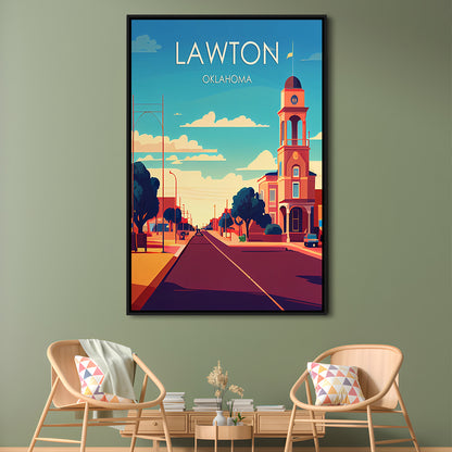 Lawton Oklahoma Retro Art Print, Lawton City Wall Art, Floating Framed Canvas Print, Framed Picture, Painting Canvas