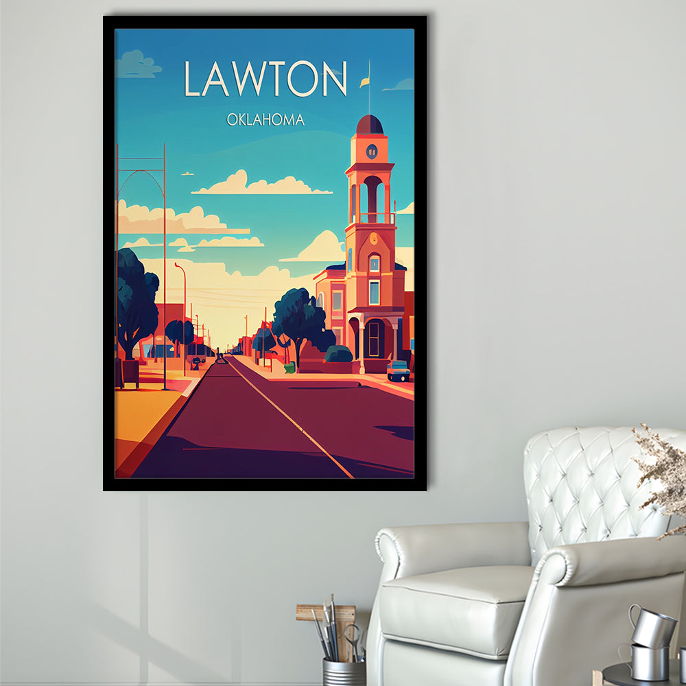 Lawton Oklahoma Retro Art Print, Lawton City Wall Art, Framed Art Print, Picture Framed, Painting Art
