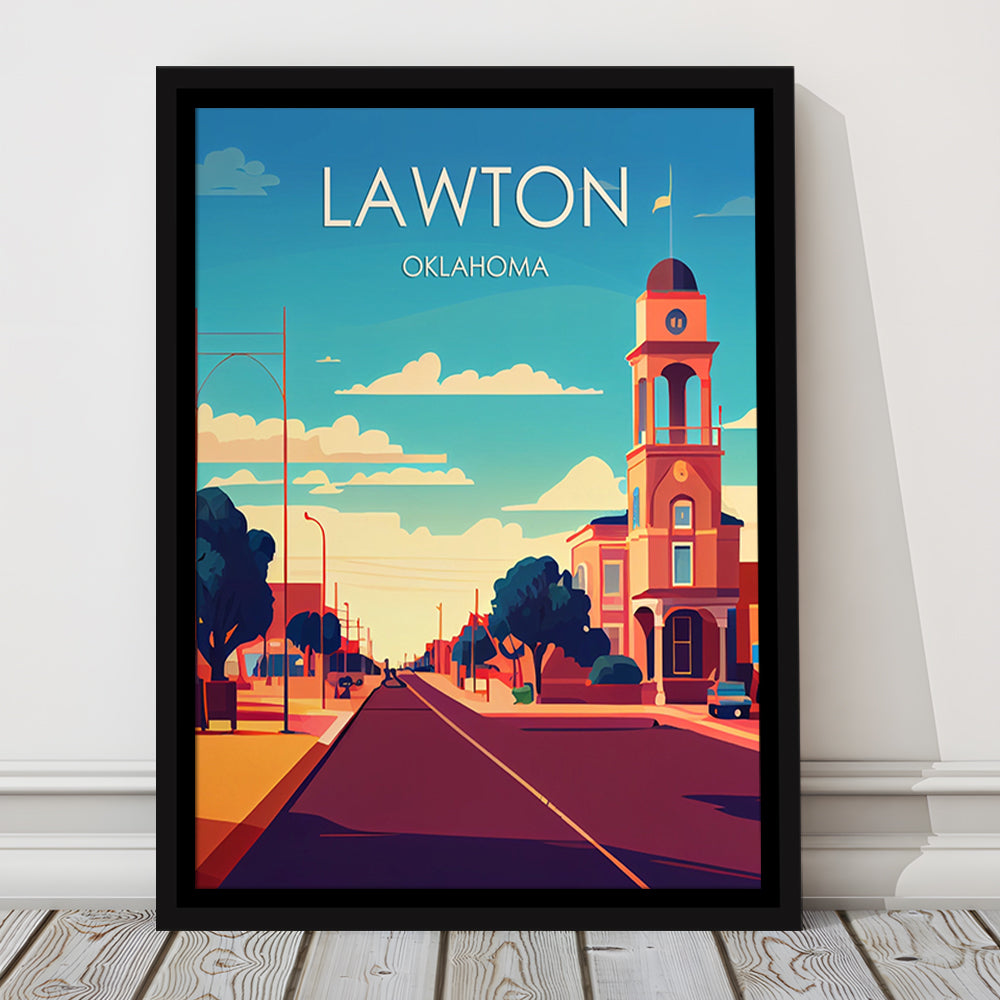 Lawton Oklahoma Retro Art Print, Lawton City Wall Art, Floating Framed Canvas Print, Framed Picture, Painting Canvas