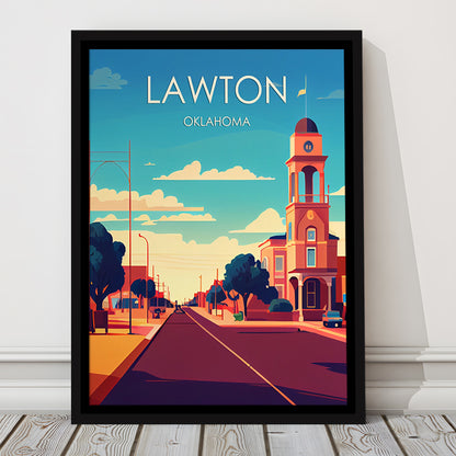Lawton Oklahoma Retro Art Print, Lawton City Wall Art, Floating Framed Canvas Print, Framed Picture, Painting Canvas