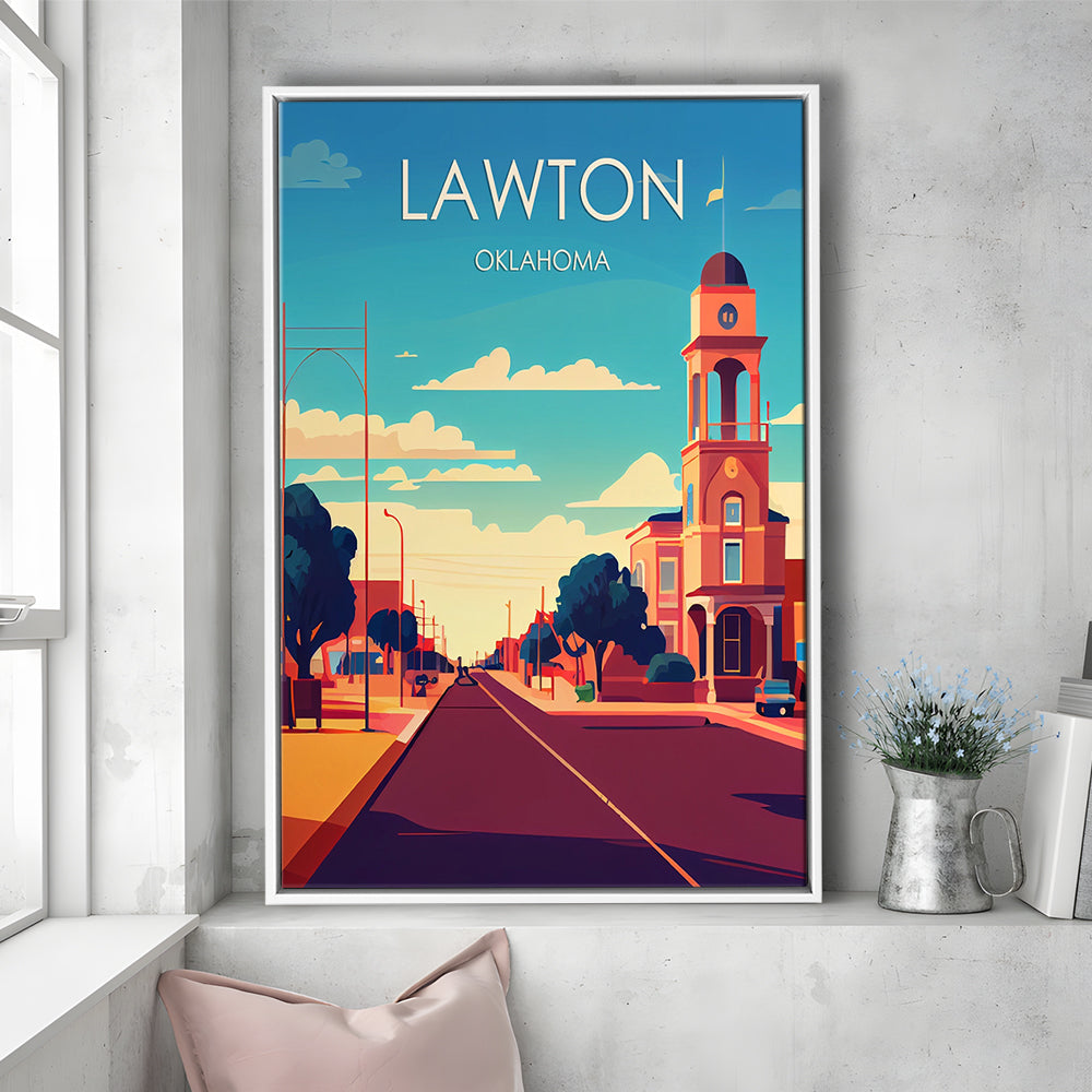Lawton Oklahoma Retro Art Print, Lawton City Wall Art, Floating Framed Canvas Print, Framed Picture, Painting Canvas