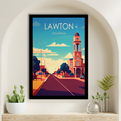 Lawton Oklahoma Retro Art Print, Lawton City Wall Art, Framed Art Print, Picture Framed, Painting Art