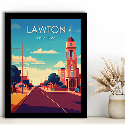 Lawton Oklahoma Retro Art Print, Lawton City Wall Art, Framed Art Print, Picture Framed, Painting Art