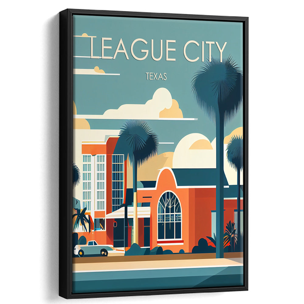 League City Texas Retro Art Print, League City City Wall Art, Floating Framed Canvas Print, Framed Picture, Painting Canvas