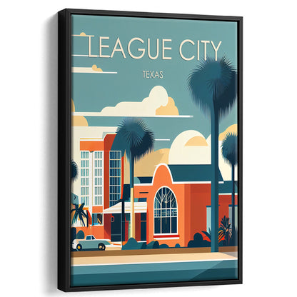 League City Texas Retro Art Print, League City City Wall Art, Floating Framed Canvas Print, Framed Picture, Painting Canvas