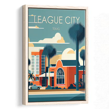 League City Texas Retro Art Print, League City City Wall Art, Floating Framed Canvas Print, Framed Picture, Painting Canvas
