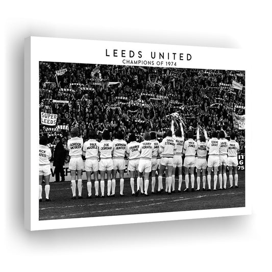 Leeds Champions Of 1974 Stadium Black And White, Football Fans, Elland Road, Canvas Print Wall Art, Man Cave Gift