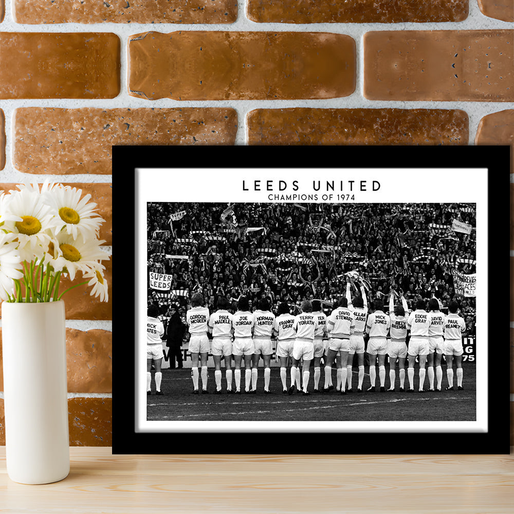 Leeds Champions Of 1974 Stadium Black And White, Football Fans, Elland Road, Framed Art Print Wall Decor
