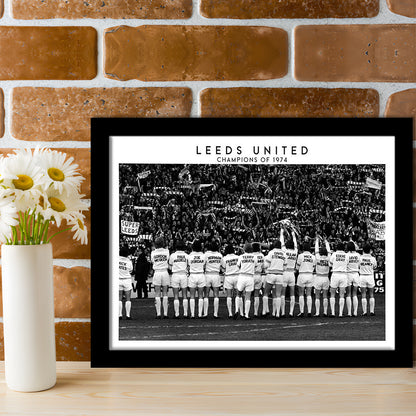 Leeds Champions Of 1974 Stadium Black And White, Football Fans, Elland Road, Framed Art Print Wall Decor