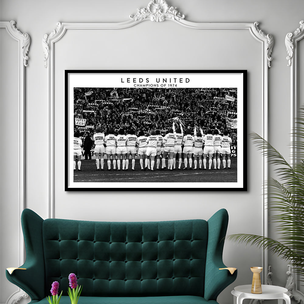 Leeds Champions Of 1974 Stadium Black And White, Football Fans, Elland Road, Framed Art Print Wall Decor