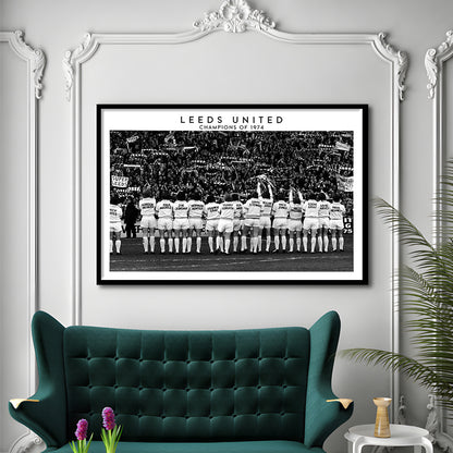 Leeds Champions Of 1974 Stadium Black And White, Football Fans, Elland Road, Framed Art Print Wall Decor