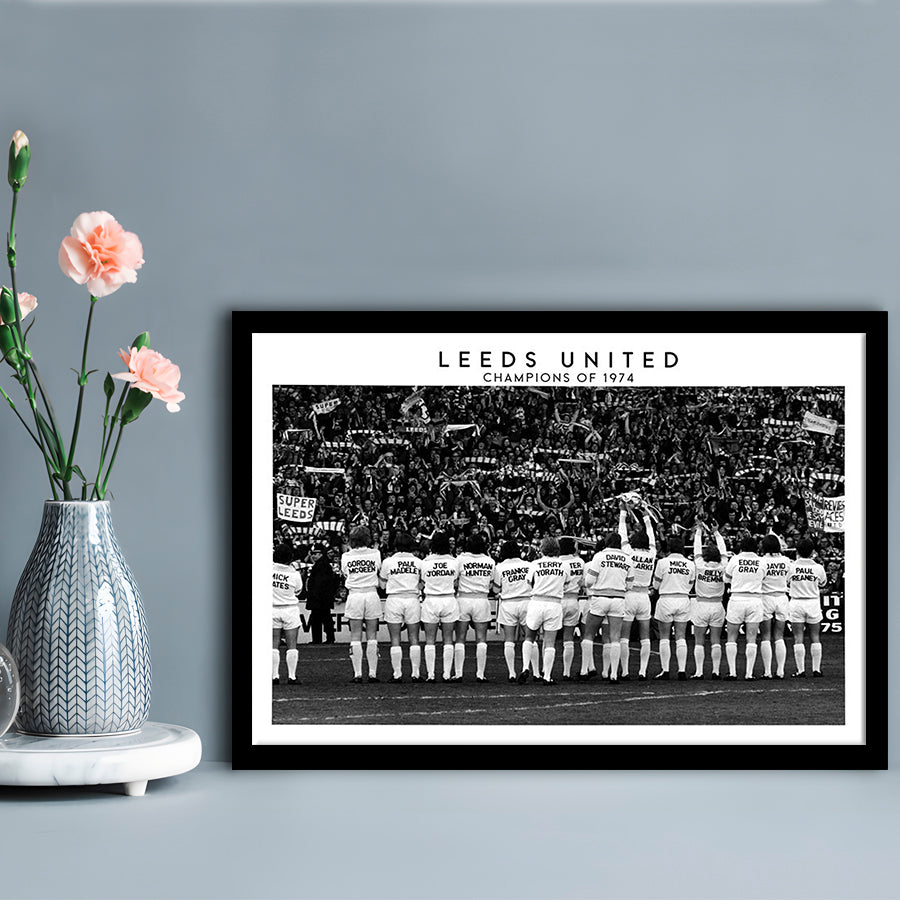 Leeds Champions Of 1974 Stadium Black And White, Football Fans, Elland Road, Framed Art Print Wall Decor