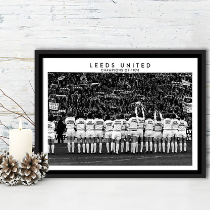 Leeds Champions Of 1974 Stadium Black And White, Football Fans, Elland Road, Framed Canvas Print Wall Art