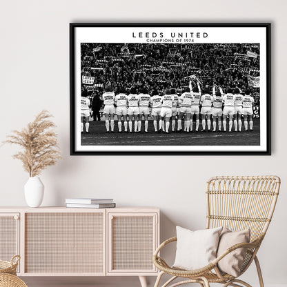 Leeds Champions Of 1974 Stadium Black And White, Football Fans, Elland Road, Framed Canvas Print Wall Art