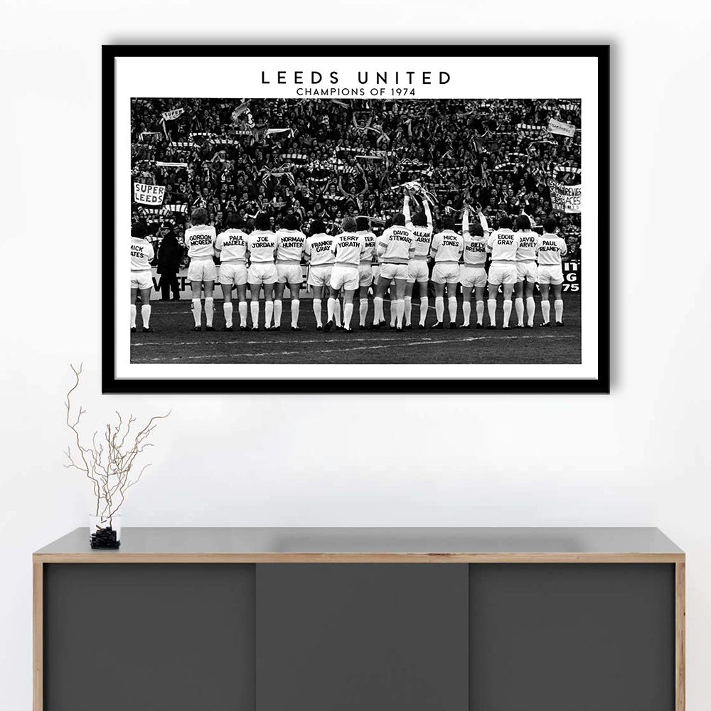 Leeds Champions Of 1974 Stadium Black And White, Football Fans, Elland Road, Framed Art Print Wall Decor