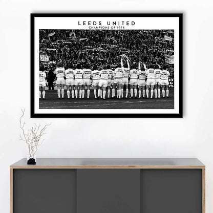 Leeds Champions Of 1974 Stadium Black And White, Football Fans, Elland Road, Framed Art Print Wall Decor