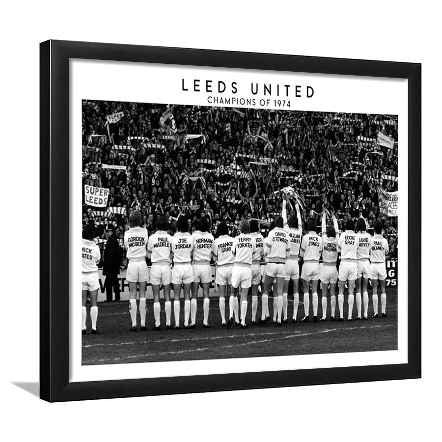 Leeds Champions Of 1974 Stadium Black And White, Football Fans, Elland Road, Framed Art Print Wall Decor