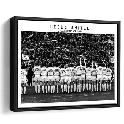 Leeds Champions Of 1974 Stadium Black And White, Football Fans, Elland Road, Framed Canvas Print Wall Art