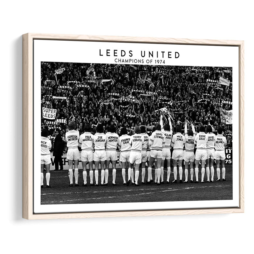 Leeds Champions Of 1974 Stadium Black And White, Football Fans, Elland Road, Framed Canvas Print Wall Art