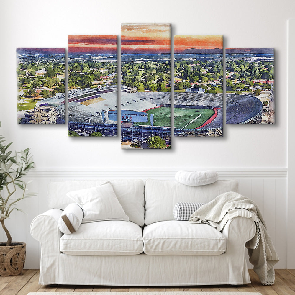 Legion Field WaterColor, Birmingham Alabama Watercolor, Sport Art, Mixed 5 Panel, Canvas Print Wall Art