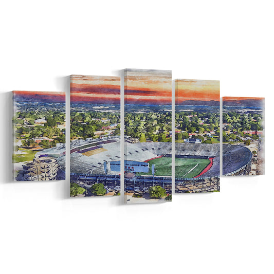 Legion Field WaterColor, Birmingham Alabama Watercolor, Sport Art, Mixed 5 Panel, Canvas Print Wall Art