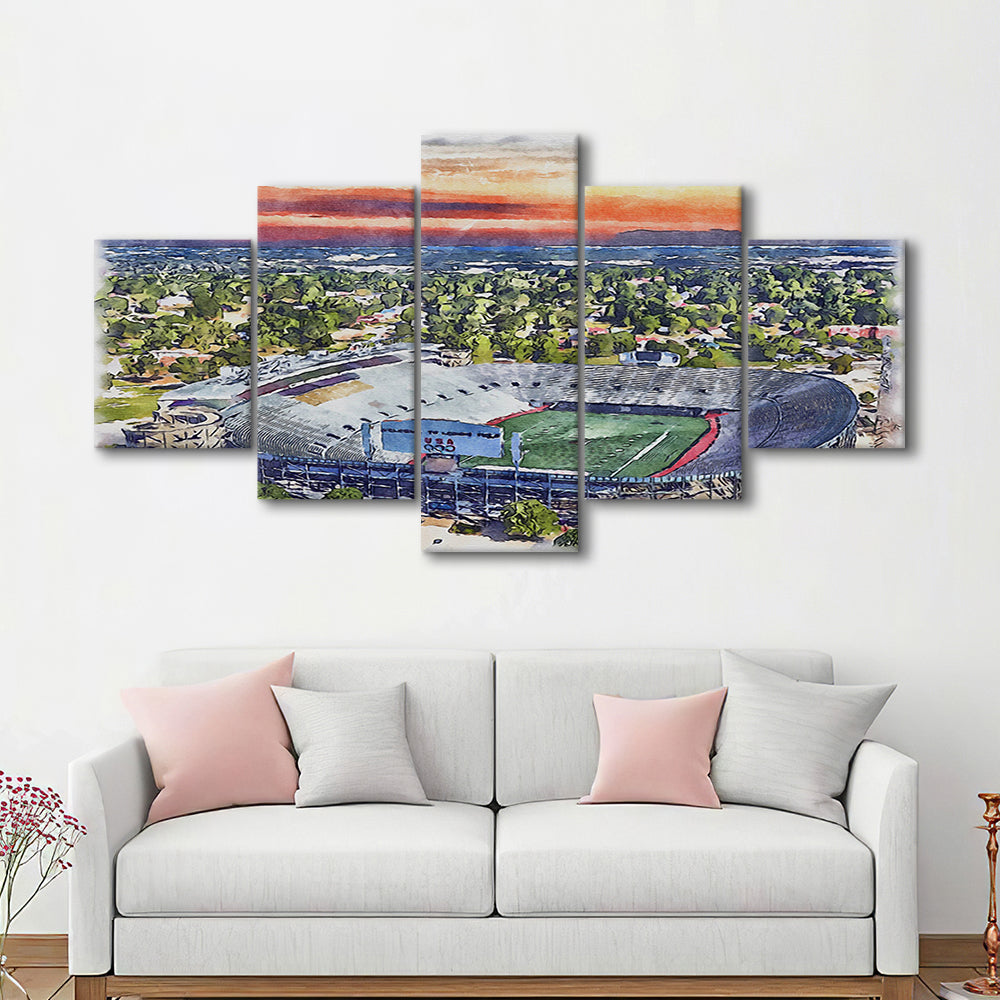 Legion Field WaterColor, Birmingham Alabama Watercolor, Sport Art, Mixed 5 Panel, Canvas Print Wall Art