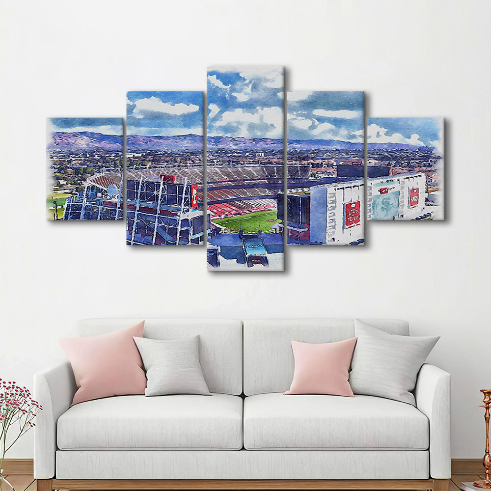 Levi's Painting Stadium Watercolor, Painting Canvas, Sport Art, Mixed 5 Panel, Canvas Print Wall Art