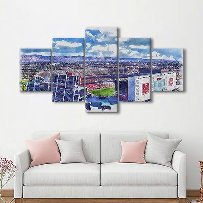 Levi's Painting Stadium Watercolor, Painting Canvas, Sport Art, Mixed 5 Panel, Canvas Print Wall Art