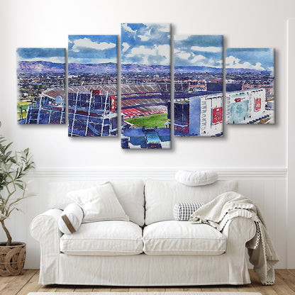 Levi's Painting Stadium Watercolor, Painting Canvas, Sport Art, Mixed 5 Panel, Canvas Print Wall Art