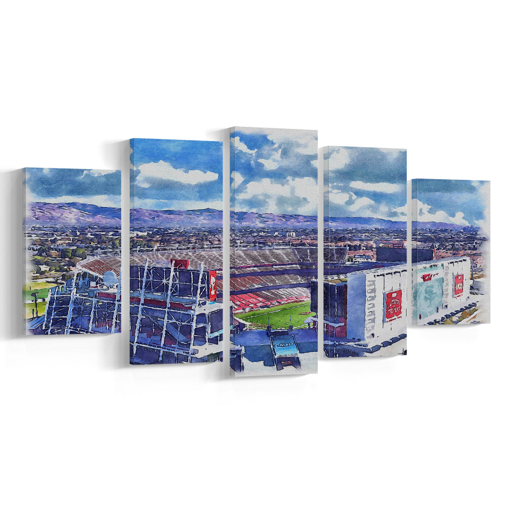 Levi's Painting Stadium Watercolor, Painting Canvas, Sport Art, Mixed 5 Panel, Canvas Print Wall Art