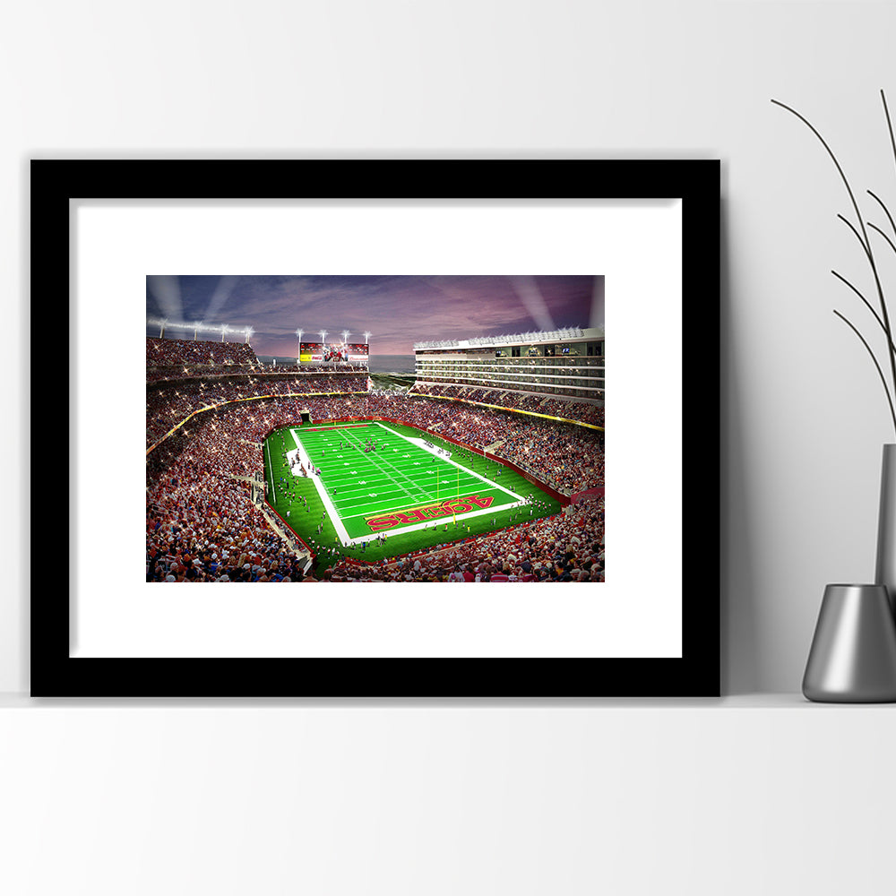 Levis Stadium, Stadium Canvas, Sport Art, Gift for him, White Border Framed Art Print Wall Decor