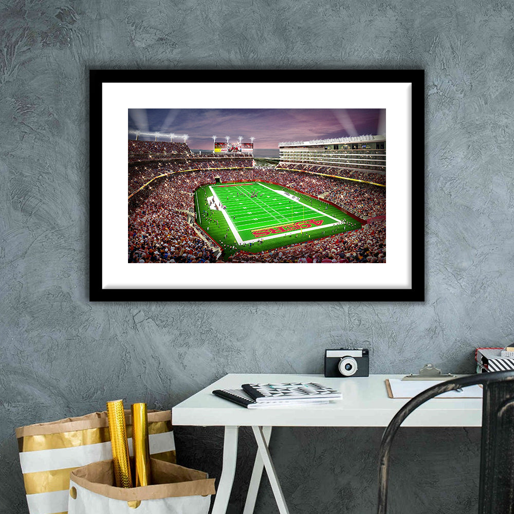 Levis Stadium, Stadium Canvas, Sport Art, Gift for him, White Border Framed Art Print Wall Decor