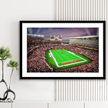 Levis Stadium, Stadium Canvas, Sport Art, Gift for him, White Border Framed Art Print Wall Decor