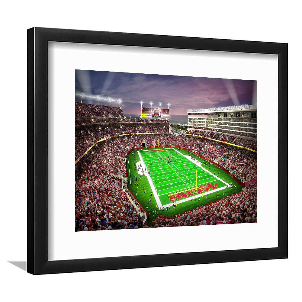 Levis Stadium, Stadium Canvas, Sport Art, Gift for him, White Border Framed Art Print Wall Decor
