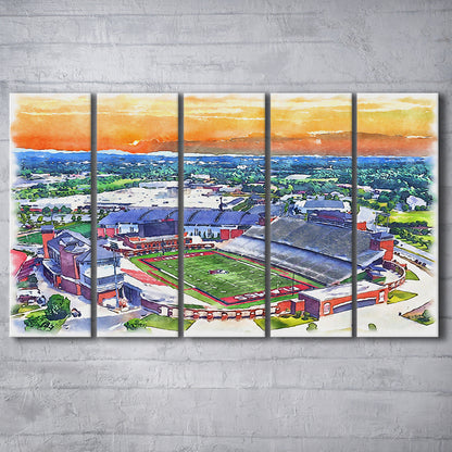 Liberty Flames, Williams Painting Stadium Watercolor, Sport Art, Extra Large Canvas Print Wall Art