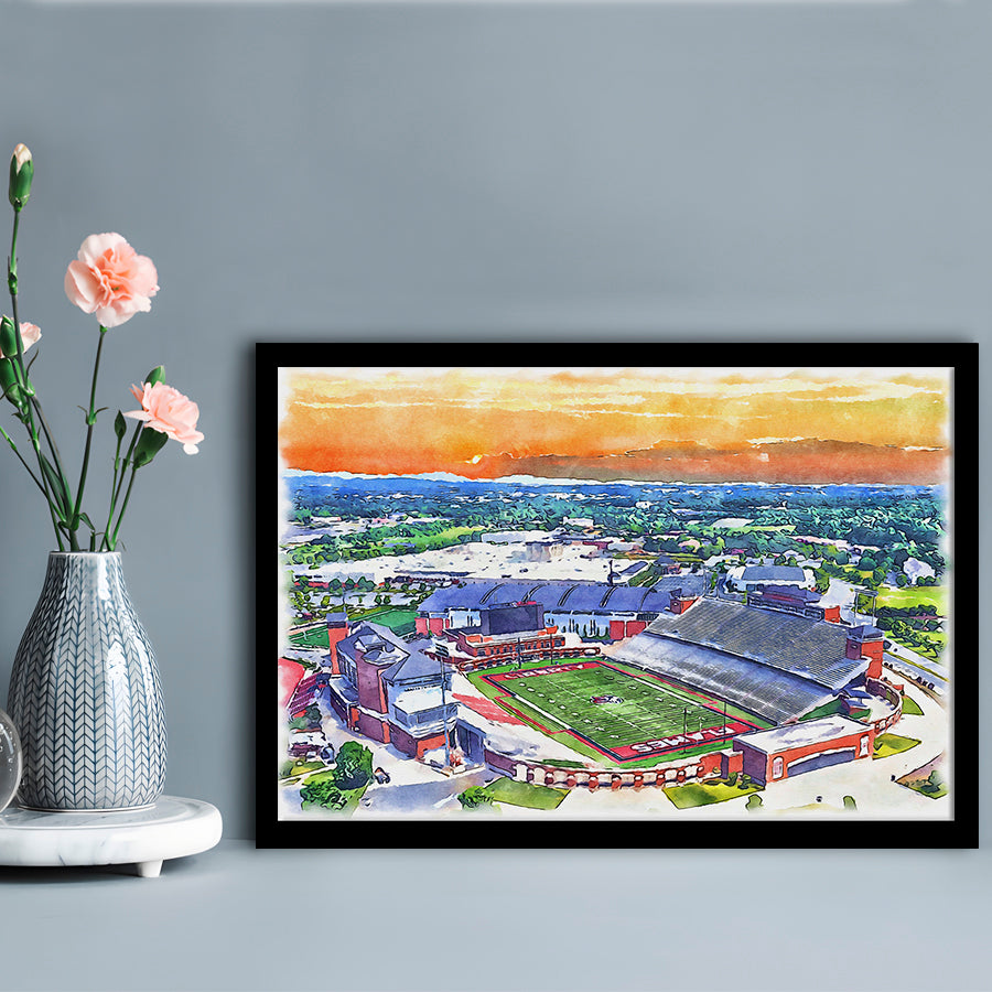 Liberty Flames, Williams Painting Stadium Watercolor, Sport Gift Art, Framed Art Print Wall Decor