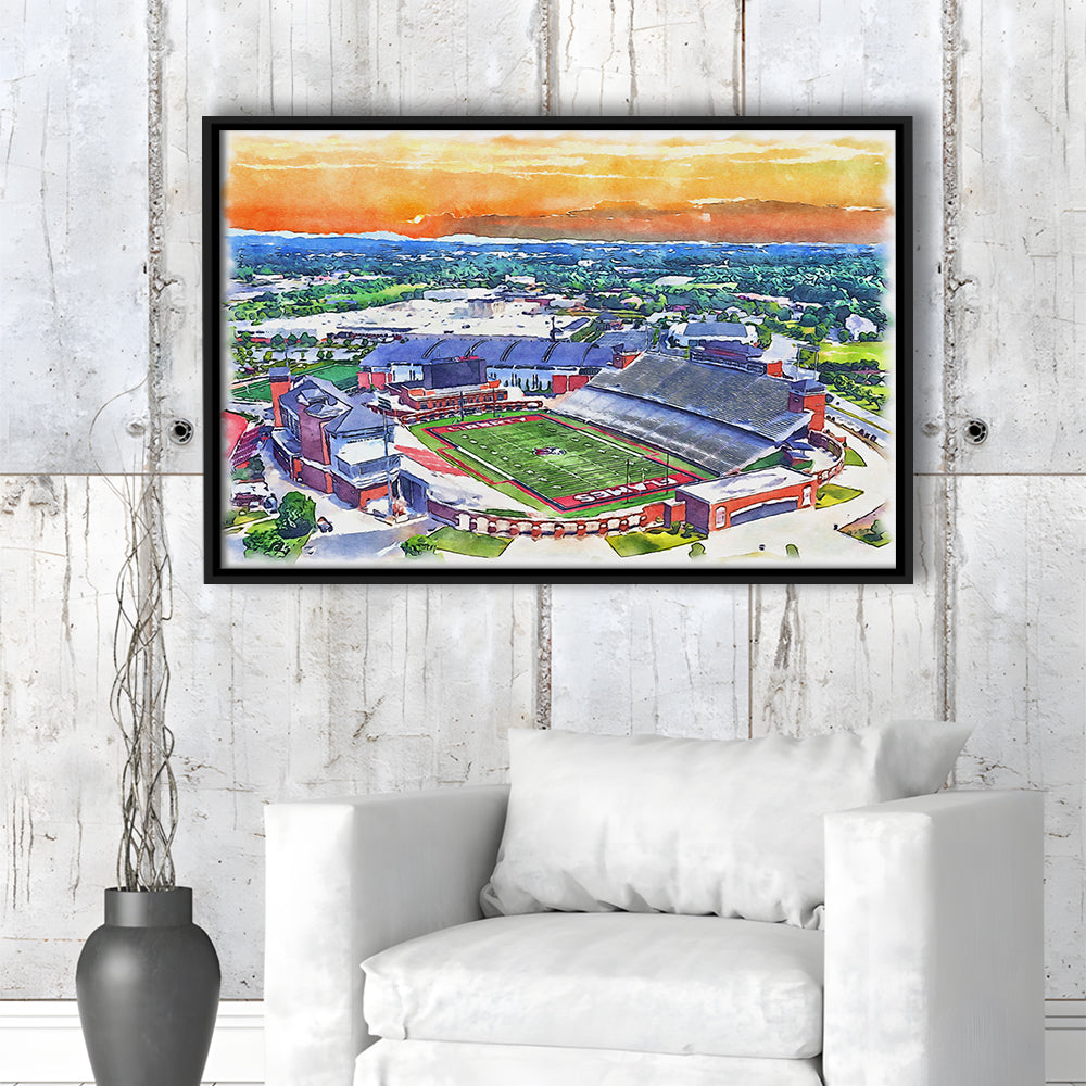Liberty Flames, Williams Painting Stadium Watercolor, Sport Gift Art, Framed Canvas Print Wall Art