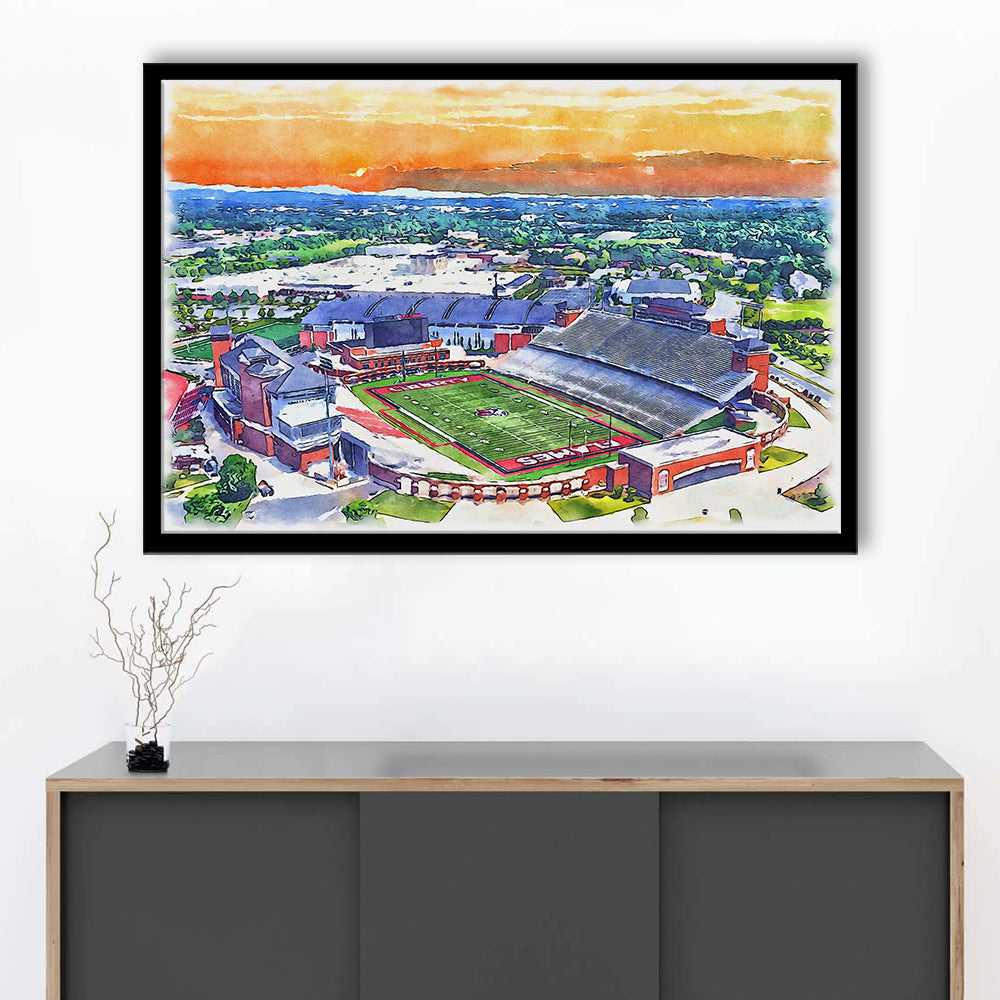 Liberty Flames, Williams Painting Stadium Watercolor, Sport Gift Art, Framed Art Print Wall Decor