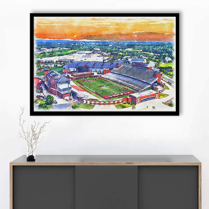 Liberty Flames, Williams Painting Stadium Watercolor, Sport Gift Art, Framed Art Print Wall Decor