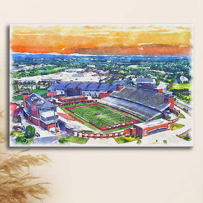 Liberty Flames, Williams Painting Stadium Watercolor, Sport Art, Gifts for him, Canvas Print Wall Art