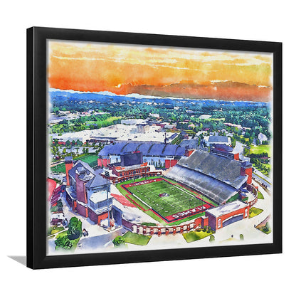 Liberty Flames, Williams Painting Stadium Watercolor, Sport Gift Art, Framed Art Print Wall Decor