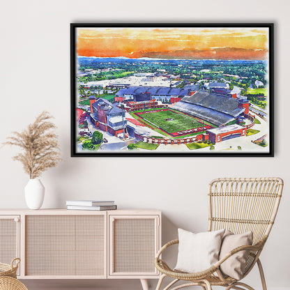 Liberty Flames, Williams Painting Stadium Watercolor, Sport Gift Art, Framed Canvas Print Wall Art