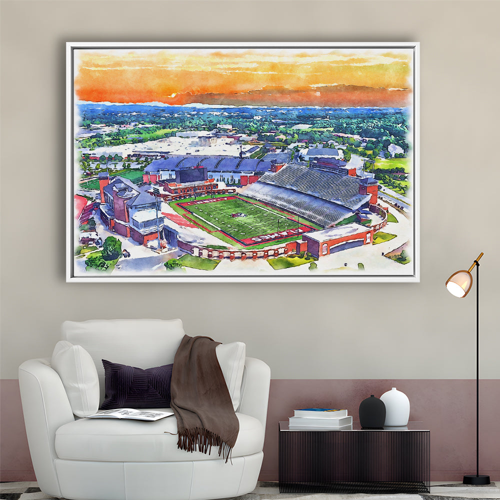 Liberty Flames, Williams Painting Stadium Watercolor, Sport Gift Art, Framed Canvas Print Wall Art