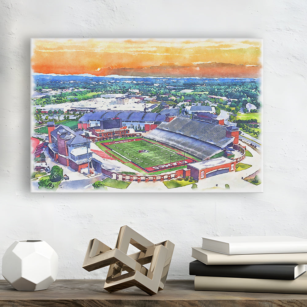 Liberty Flames, Williams Painting Stadium Watercolor, Sport Art, Gifts for him, Canvas Print Wall Art