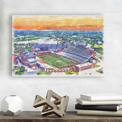 Liberty Flames, Williams Painting Stadium Watercolor, Sport Art, Gifts for him, Canvas Print Wall Art