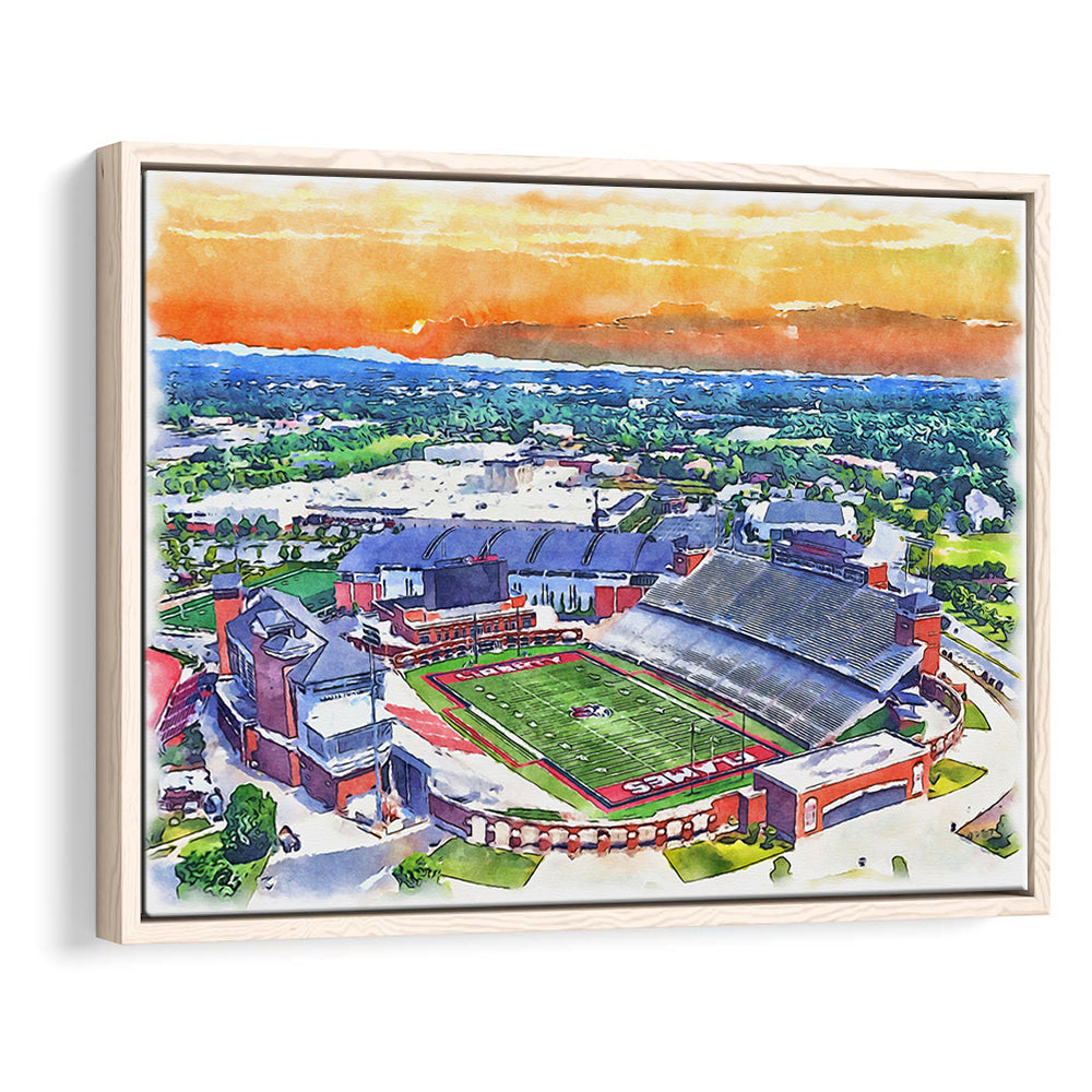 Liberty Flames, Williams Painting Stadium Watercolor, Sport Gift Art, Framed Canvas Print Wall Art